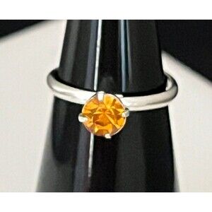 Vintage Costume Ring Silver Tone Prong Set Crystal Retro Mid Century Modern 4J